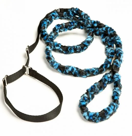 Braided Fur Humane Slip Leash Blue